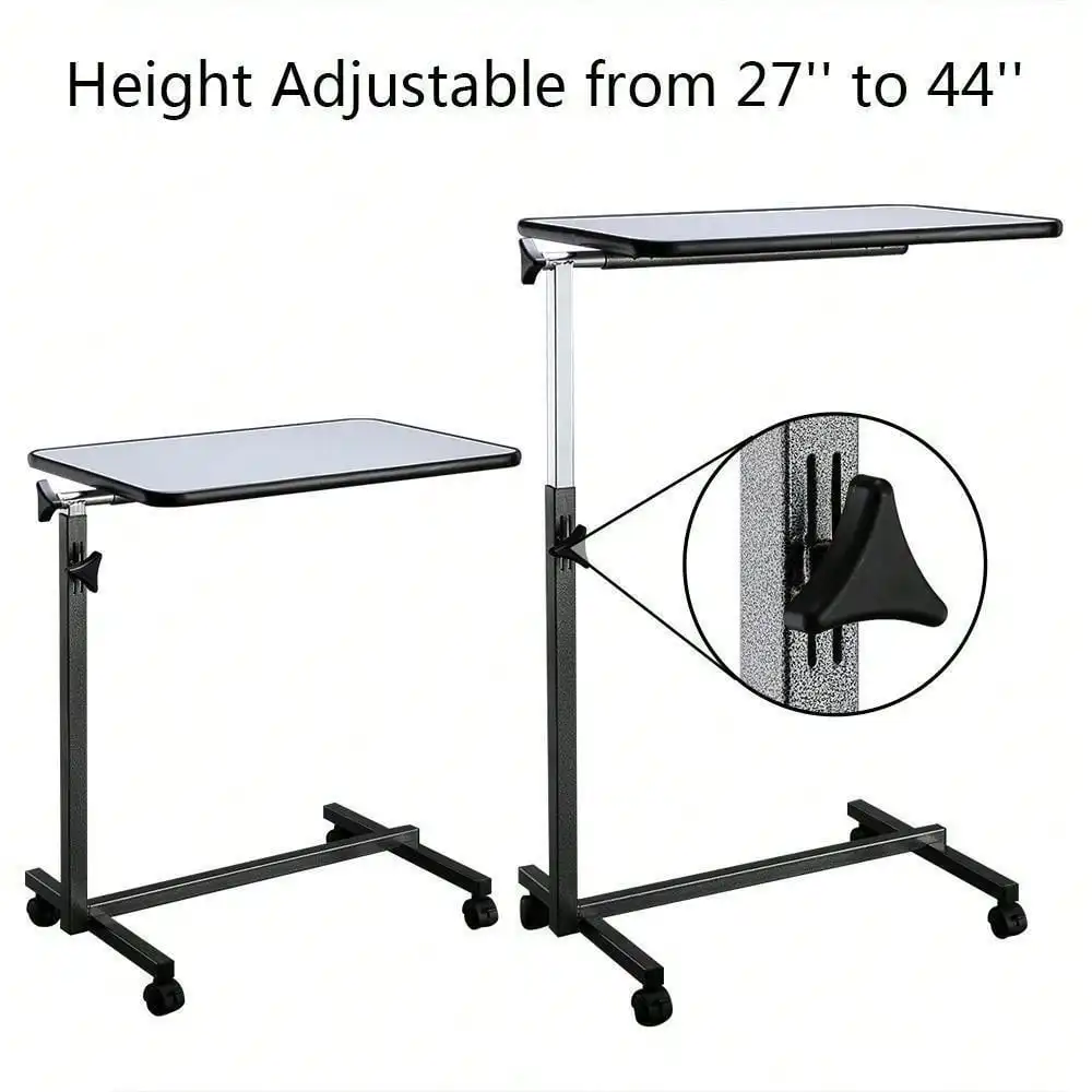 Adjustable Overbed Bedside Laptop Table with Wheels Movable Hospital Home