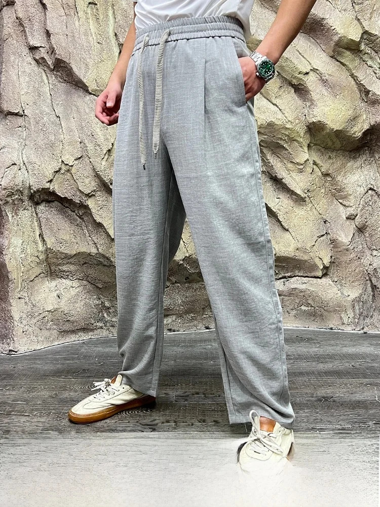

Linen Blend Casual Pants for Men Breathable Comfortable Spring Summer Lightweight Straight Leg Non-Stick Body