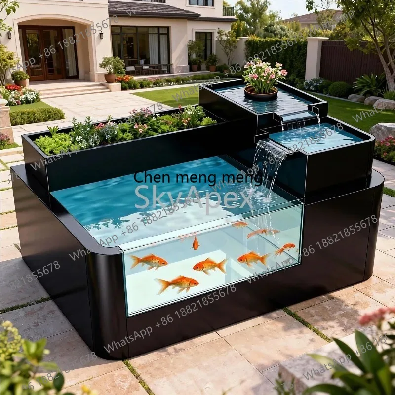 

Stainless Steel Outdoor Garden Fountain Safe Circulating Waterfall Fish Pond Glass Ornamental Pool for Courtyard Landscaping