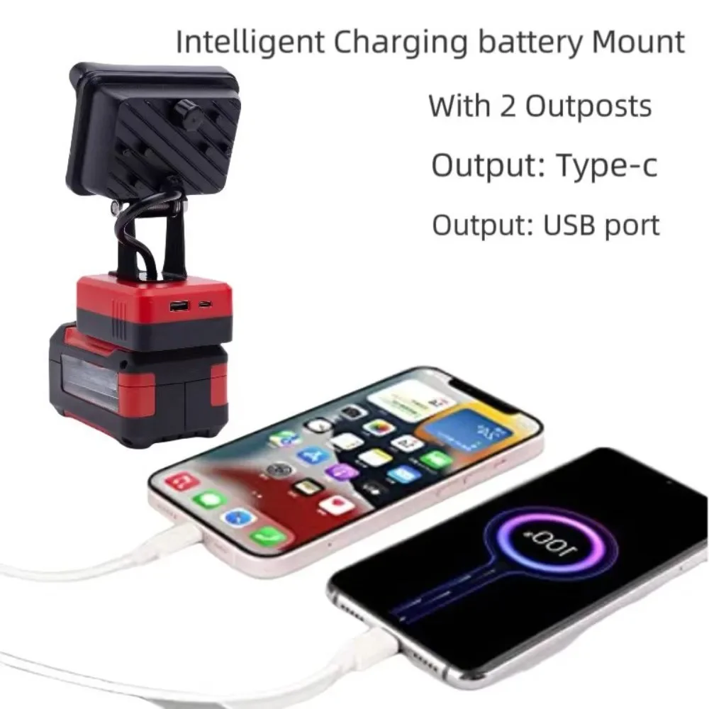 Wireless Portable Power LED Work Light  for Ozito  Einhell 18v Battery Tool Floodlight Flashlight w/USB And C-type Charging Port