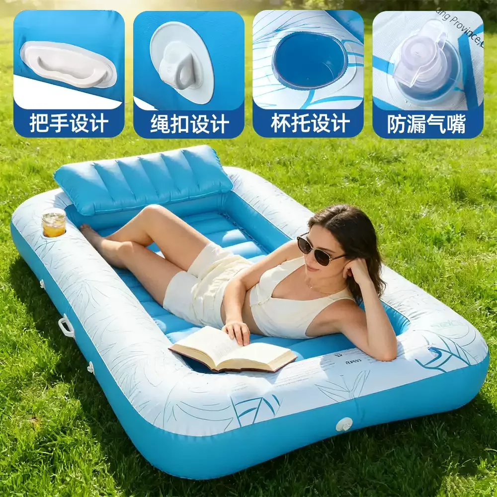 For Portable Adult Inflatable Floating Lounge Chair With Headrest, Pool Float Mattress for Beach, Swimming & Outdoor Use
