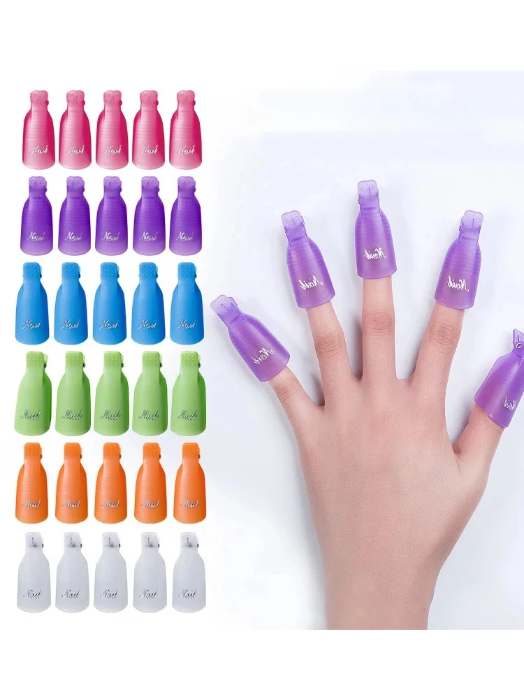 10 pièces/sac coloré acrylique manucure Art trempé capuchon pince nettoyage des ongles manucure Uv Gel vernis à ongles trempé emballage outil doigt