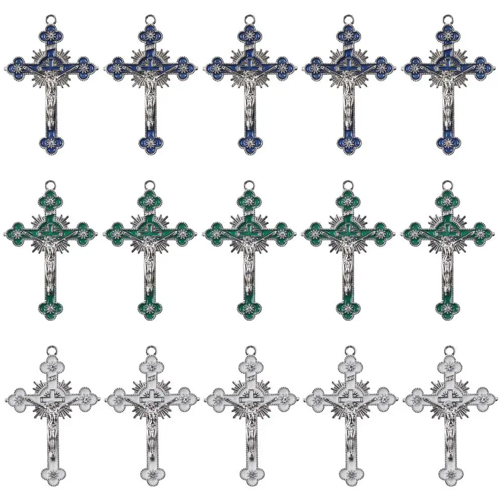 سبيكة الصليب المعلقات لعشاق ، الأزرق والأبيض والأخضر ، يسوع المسيح تتدلى ، الحرف اليدوية