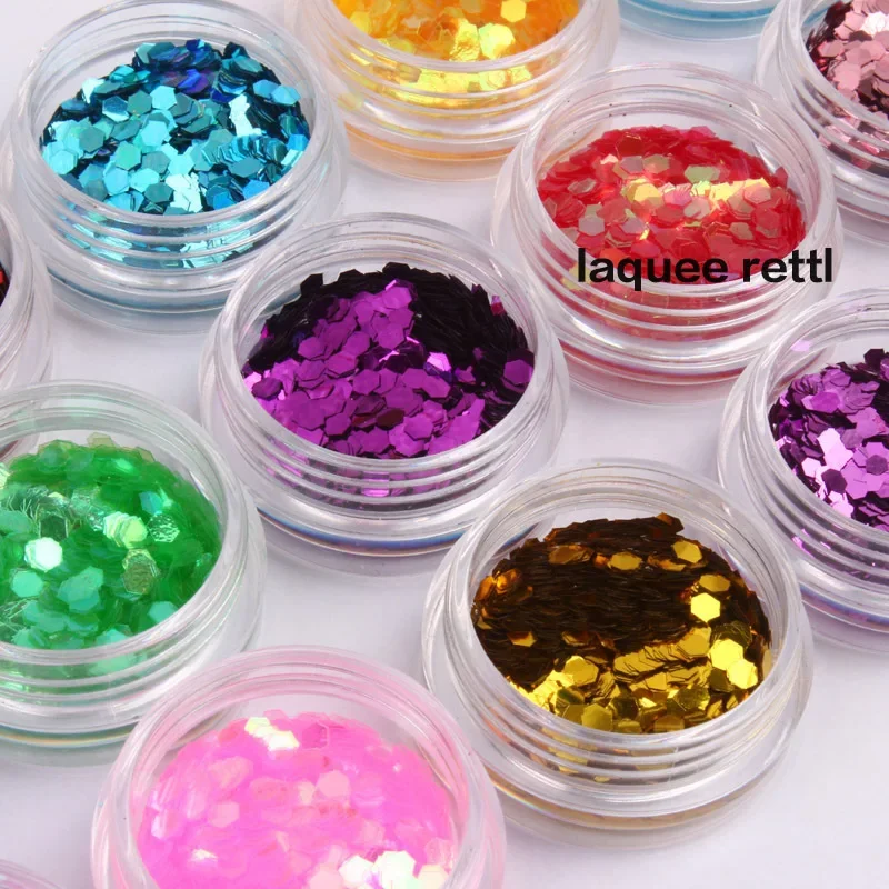 18 Color Metal Nail Art Sequin Manicure Glitter DIY Decoration Accessories Big Hexagon Colorful Sequins Nail Acrylic Powder Tool