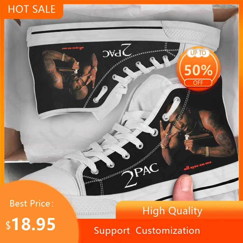 Hot Summer Rap 2pac Tupac All Eyez on Me Arrive Fashion Lightweight High Top Classic Canvas Shoes Men Women Sneakers Board Shoe