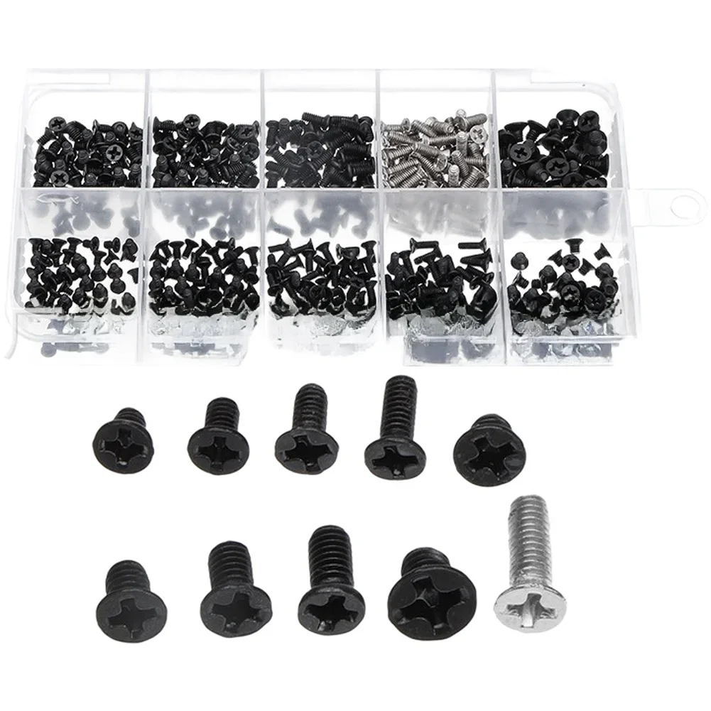 500PCS Laptop Repair Screw Kit Countersunk Head Black Zinc KM Screws 10 Sizes Herramienta Adults Tools Bedroom