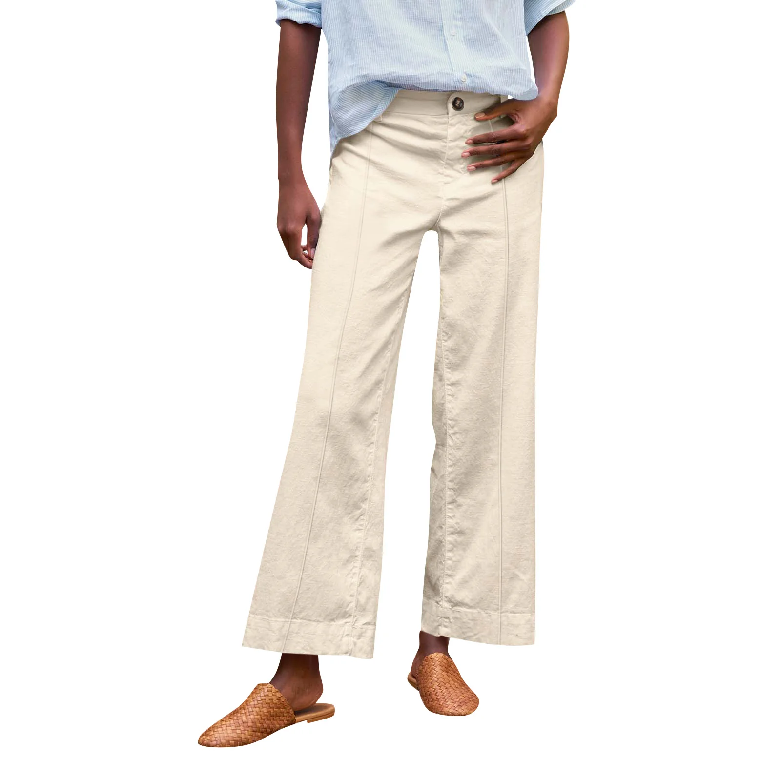 ﻿   Retro bijpassende damesbroek met wijde pijpen, mode, middentaille, streetwear, casual chique broek, effen kleur, dameskantoorbroek