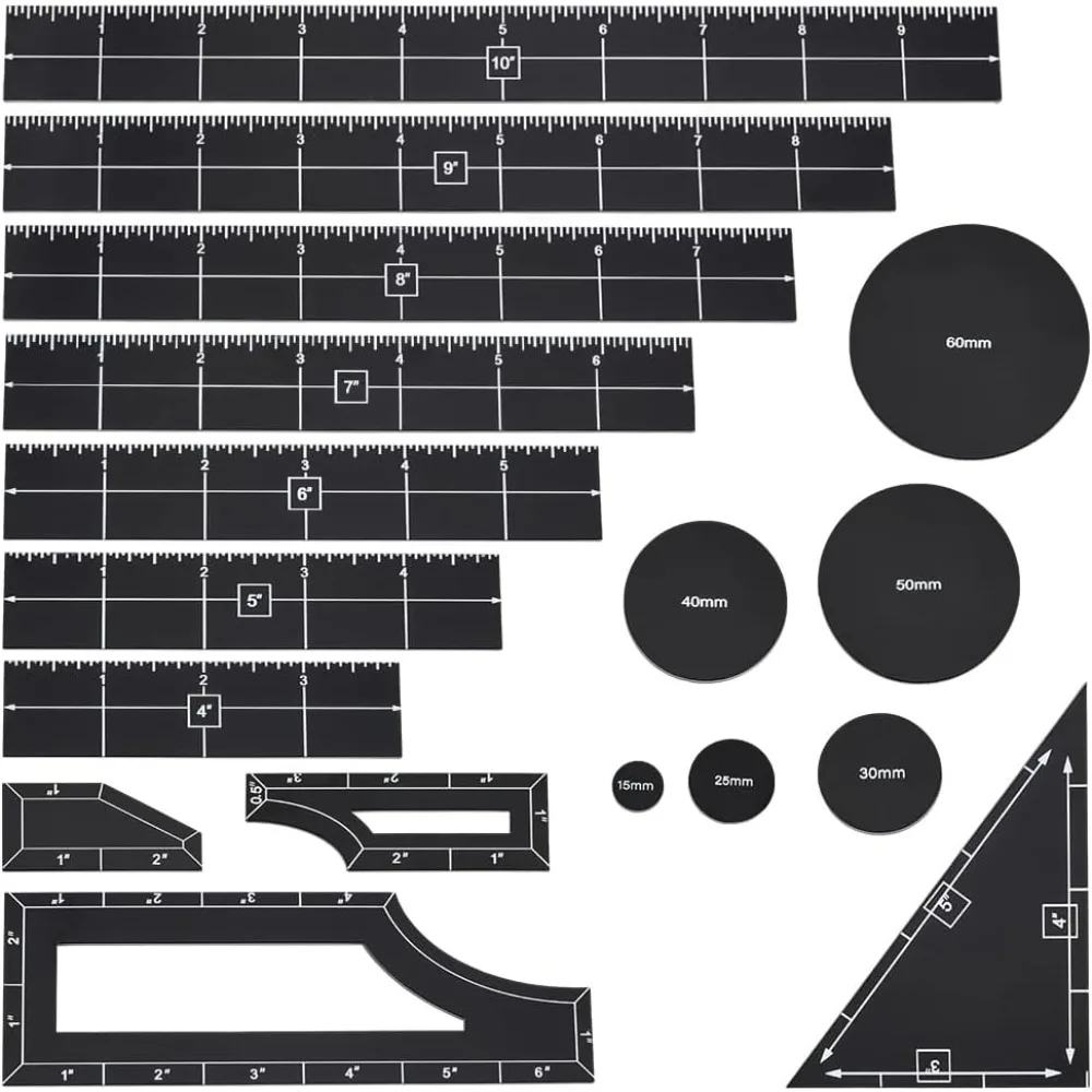 17Pcs Schwarz Objektiv Punkt Marker Acryl Objektiv Maker Lineal Set Spiele Mess Lineal Runde Objektiv Marker