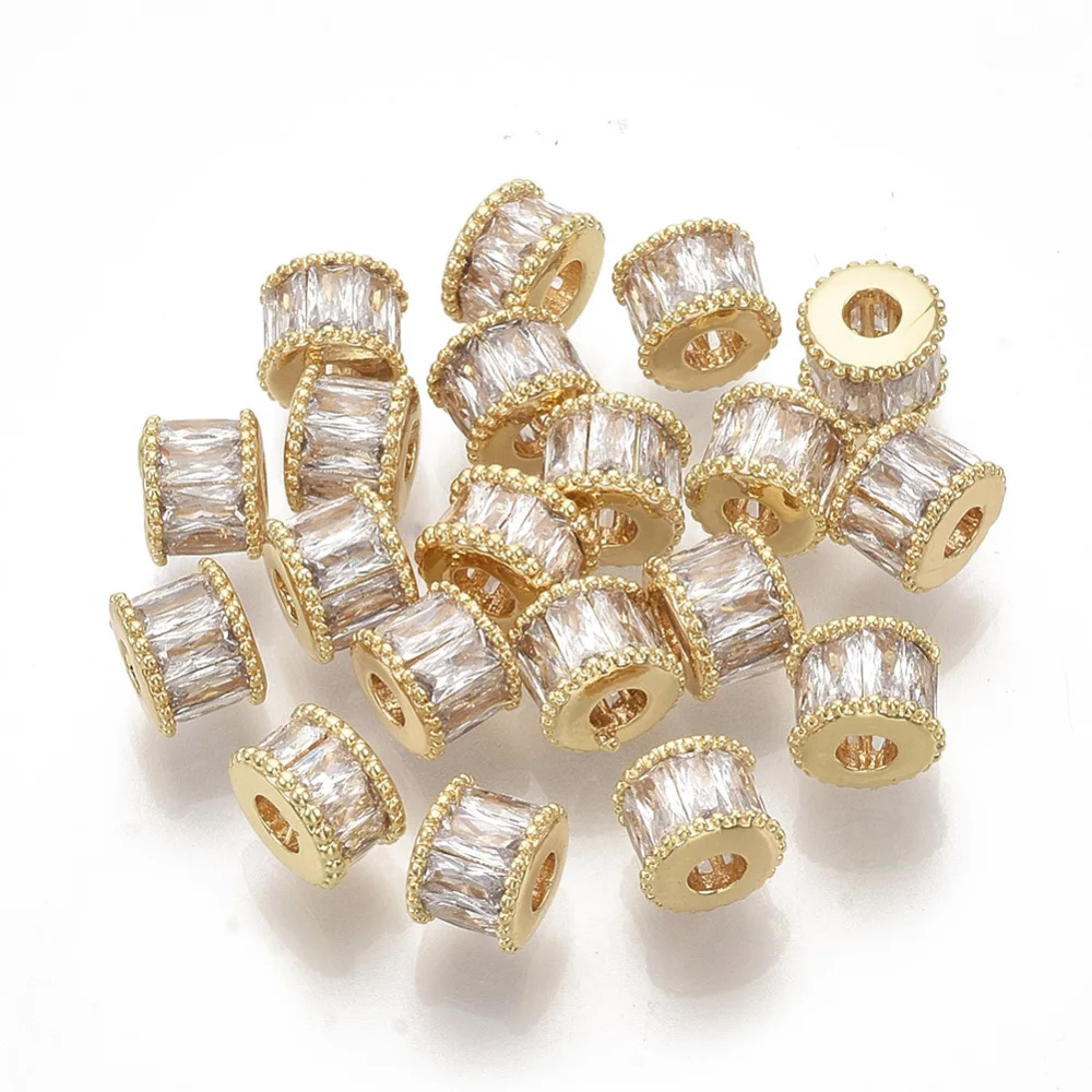 20Pcs Column Shape Beads Brass Micro Pave Cubic Zirconia Loose Bead  for DIY Craft Earirng Bracelet Necklace Jewelry Making