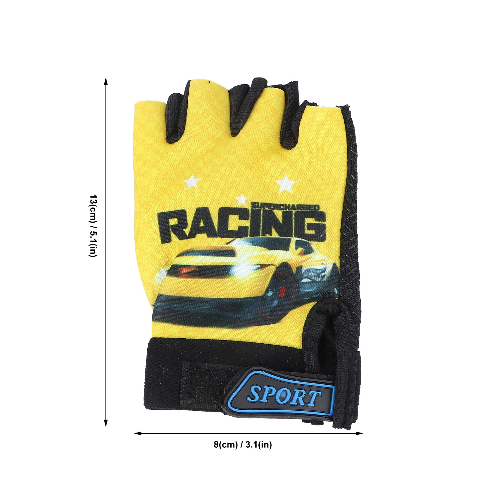 Велосипедные перчатки желтого цвета с рисунком автомобиля, спортивные перчатки из микрофибры на половину пальца, для езды на велосипеде, бега