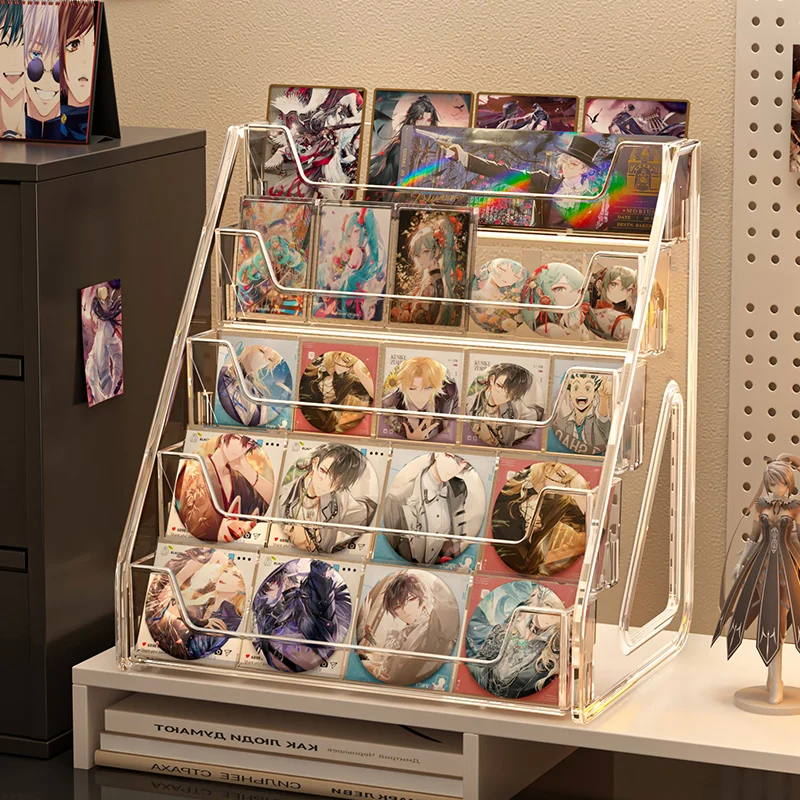 Suporte de exibição acrílico de 5 camadas, rack multicamadas para chaveiros de crachás, organizador de armazenamento colecionável de anime