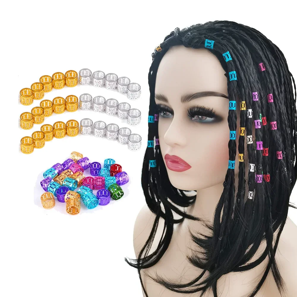 100Pcs Mix Silver Golden Micro Hair Dread Braids Dreadlock Beads Adjustable Cuffs Clips for Hair Accessories Gold/Silver Braider