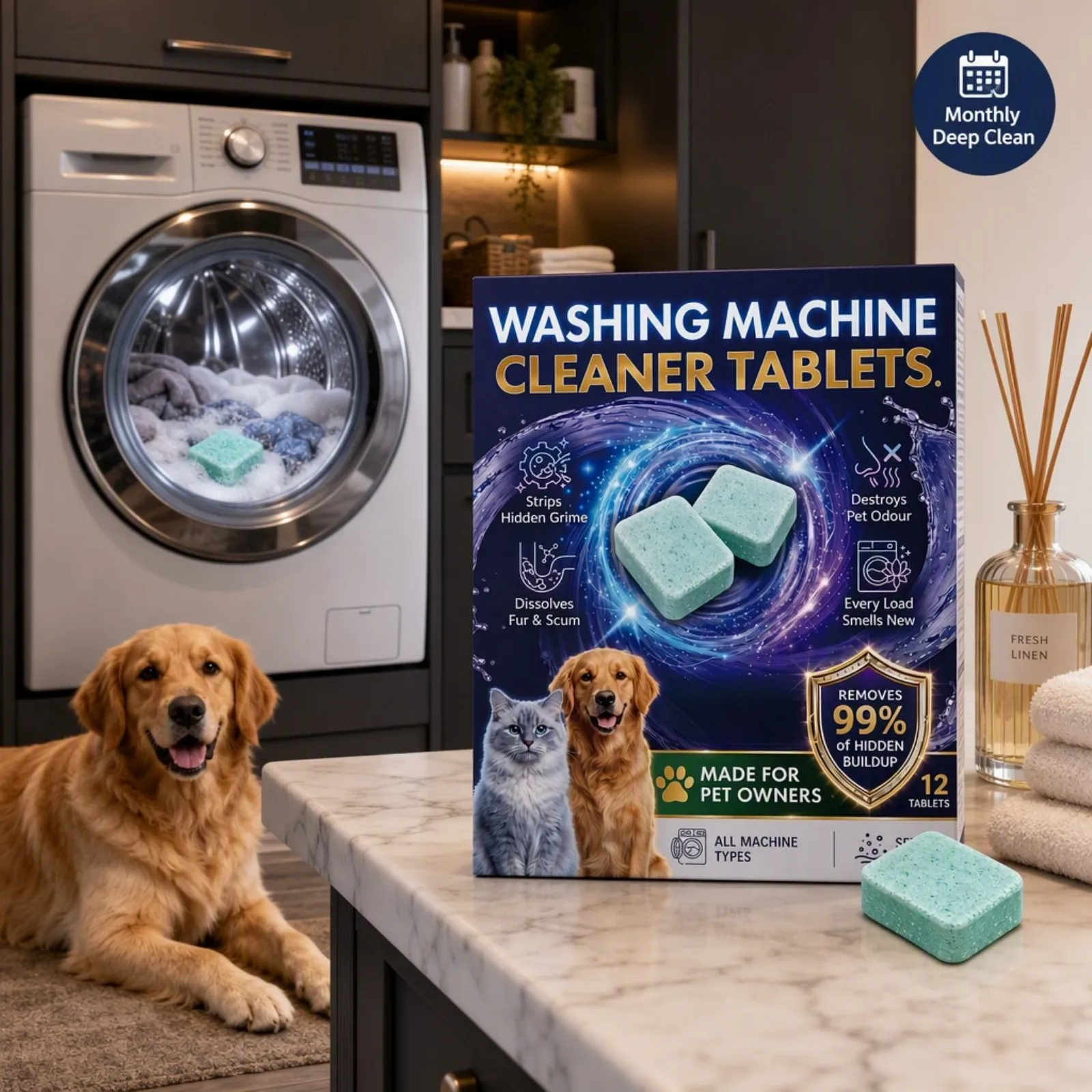 Washing Machine Cleaning Tablets Remove Hidden Grime Pet Odor Fur Scum Deep Clean Washers Drum Inner for Routine Cleaning Care
