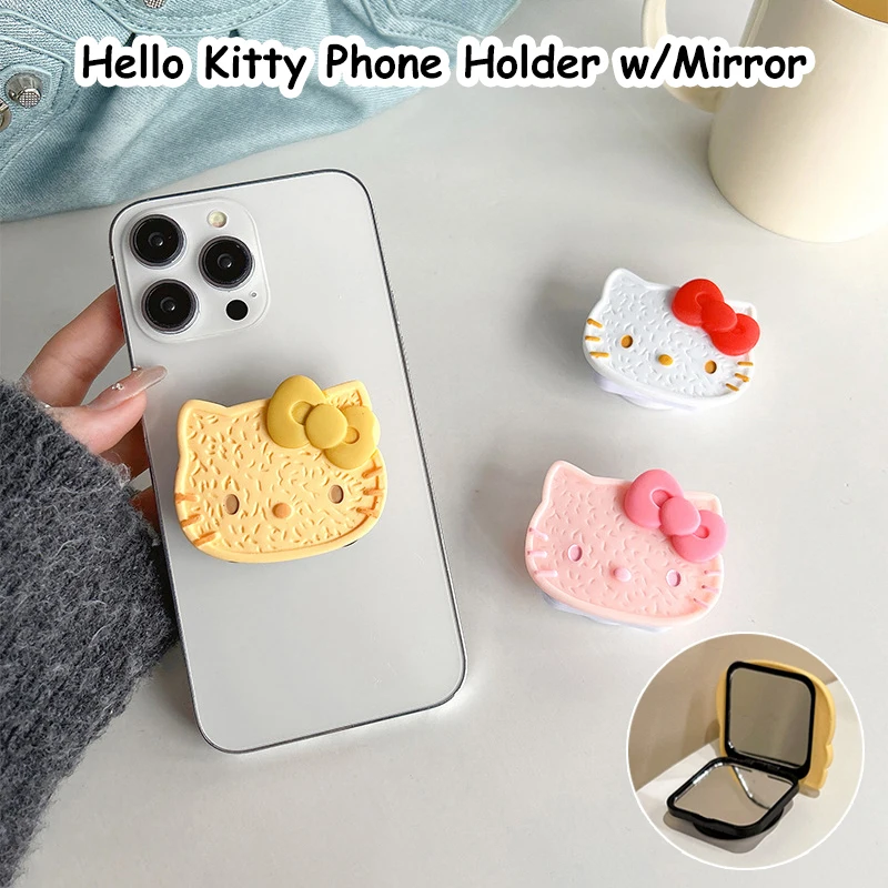 

Kawaii Hello Kitty Mobile Phone Holder W/Mirror Cute Sanrio Retractable Phone Holder Makeup Mirror