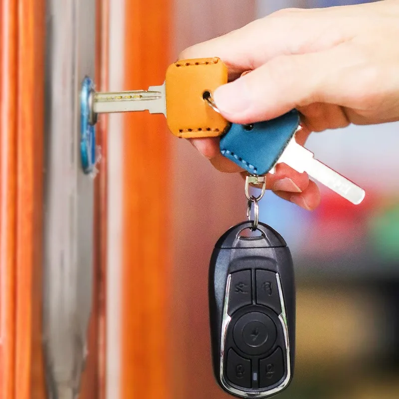 Leather Key Topper Key Cap Cover for Car House Genuine Leather Keys Holder Keychain Ring Organizer Multi-color Key Accessories