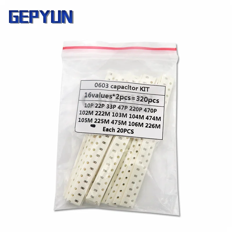 16values*20PCS=320PCS 0603 SMD Capacitor assorted kit 10pF-475M component diy samples kit new and Gepyun