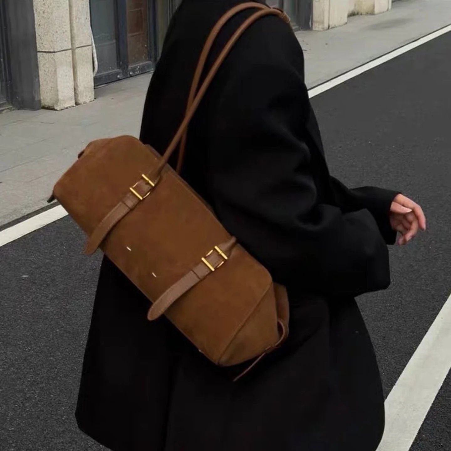 

Mendy Women's Bag Suede Shoulder Bag Genuine Leather Designer Luxury Handbag Top-Handle Bag Commuter City Bagutte Bag High End