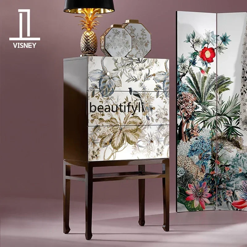 A32  Art retro painted three-bucket cabinet high cabinet decorative cabinet