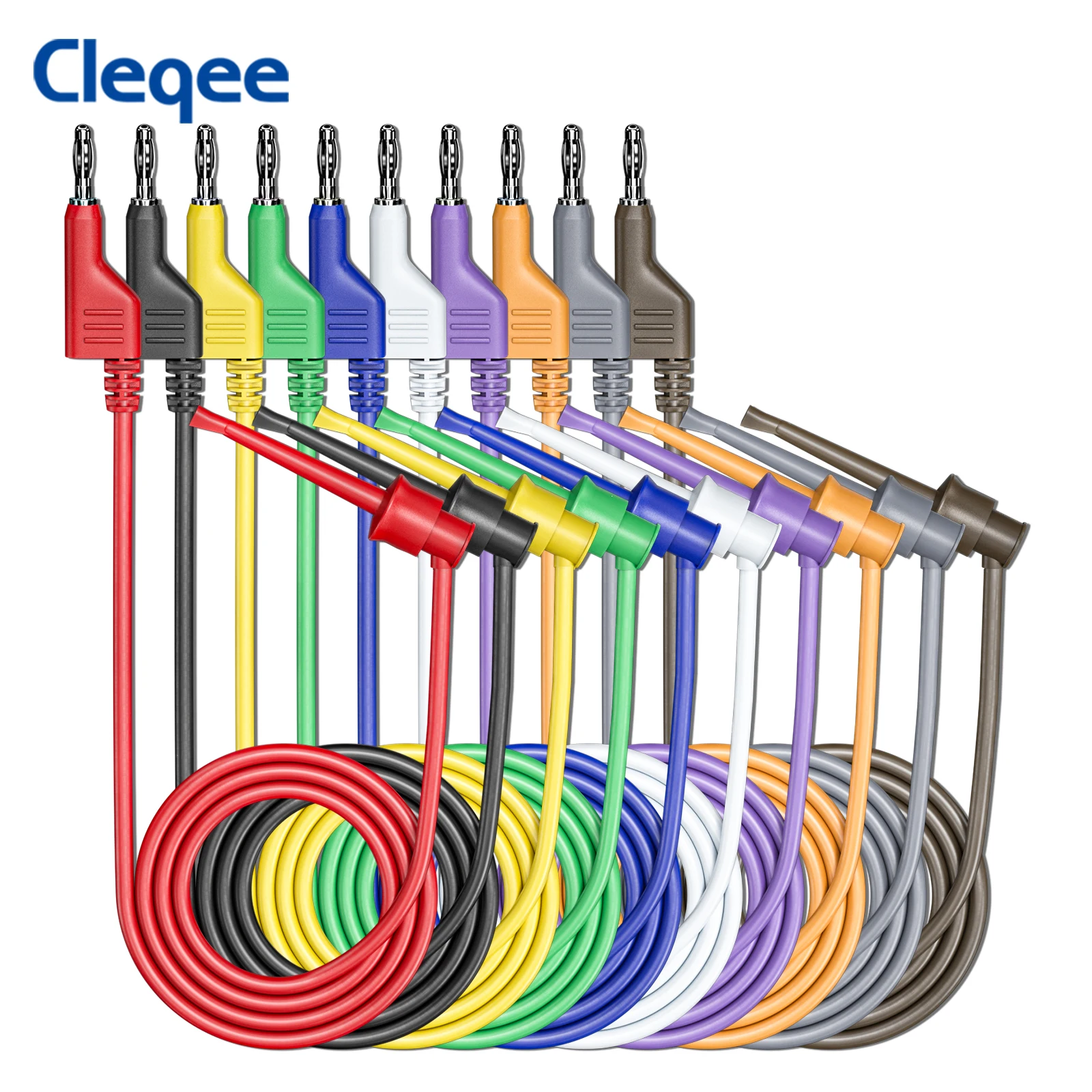 Cleqee P1045 10PCS Banana Test Hook Test Lead 4mm Stackable Banana Plug Test Hook Clamp Flexible Test Cable 500V 5A