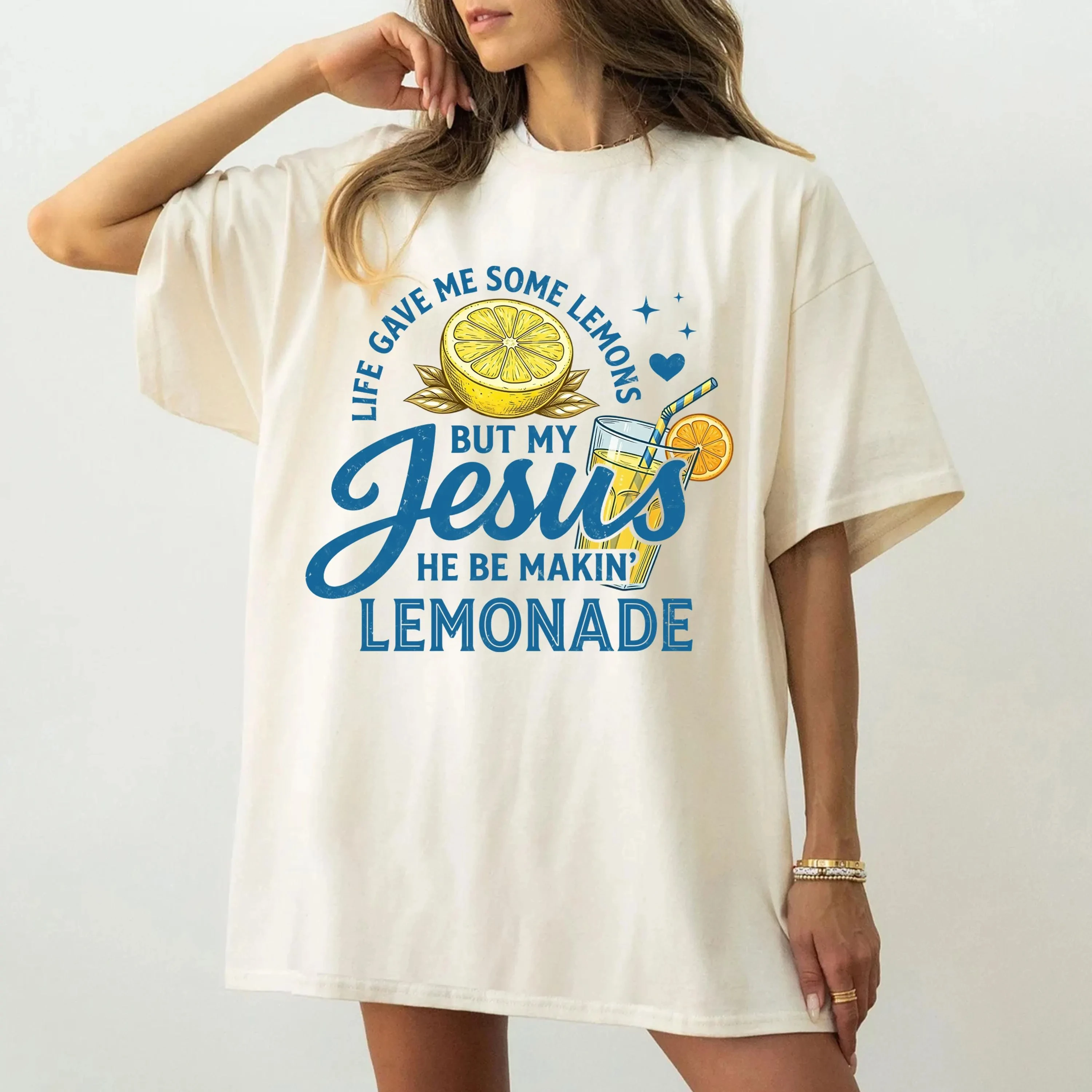2026 Summer Women's Jesus Lemonade Print T-Shirt Unisex Cotton and Breathable Short Sleeve Oversized Loose Casual