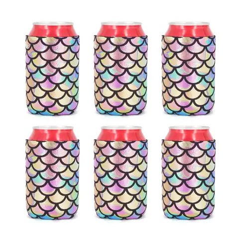 6pcs 12oz Serape Mermaid Beer Can Cooler Sleeve Covers Neoprene Can Sleeves Party Insulated Beer Coolers for Cola Beer Soda