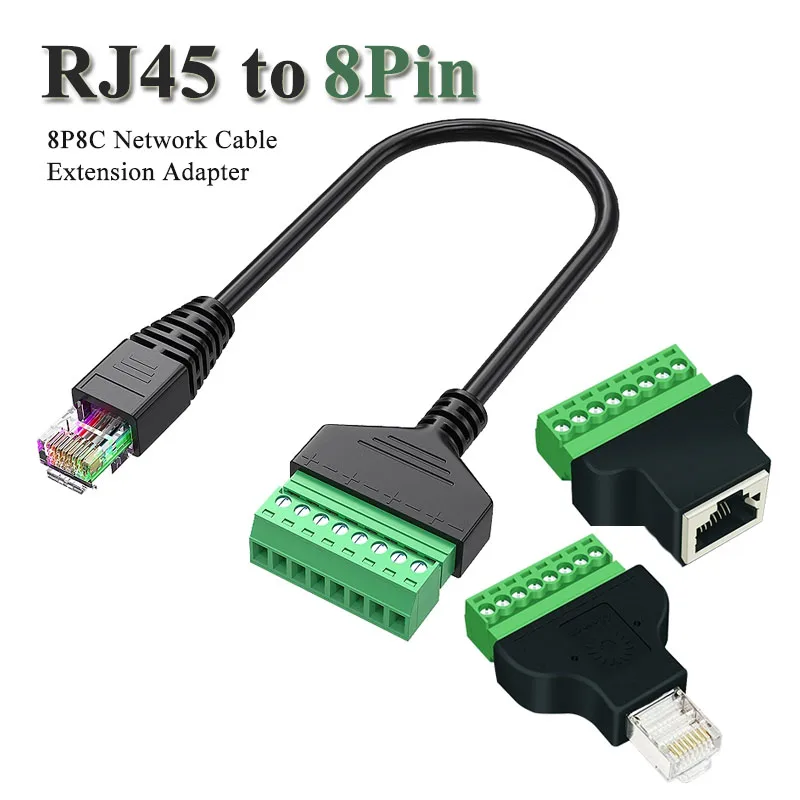 Solderless RJ45 to 8Pin Network Cable Extension Adapter Green Welding-free Shielded 8P8C Male Female Wiring Terminal Connector