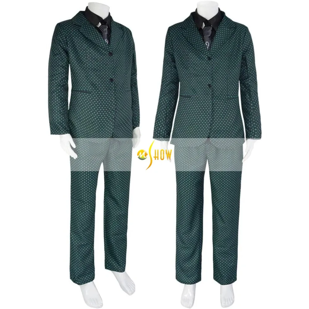 Adult Riddler Cosplay Edward Nygma Costume Green Question Mark Printed Suit Jacket Coat Pants