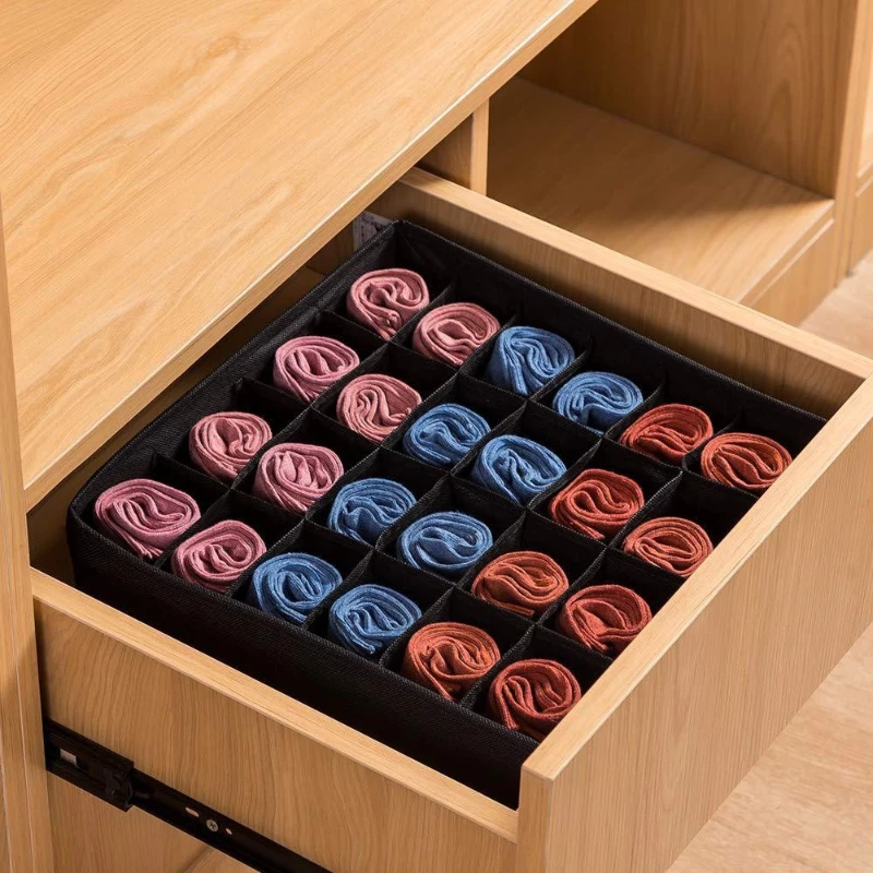  Lingerie and Sock Organizer, Divided Storage Box, Fabric Storage Container, Eco-Friendly Odor-Free Organizer for Closet