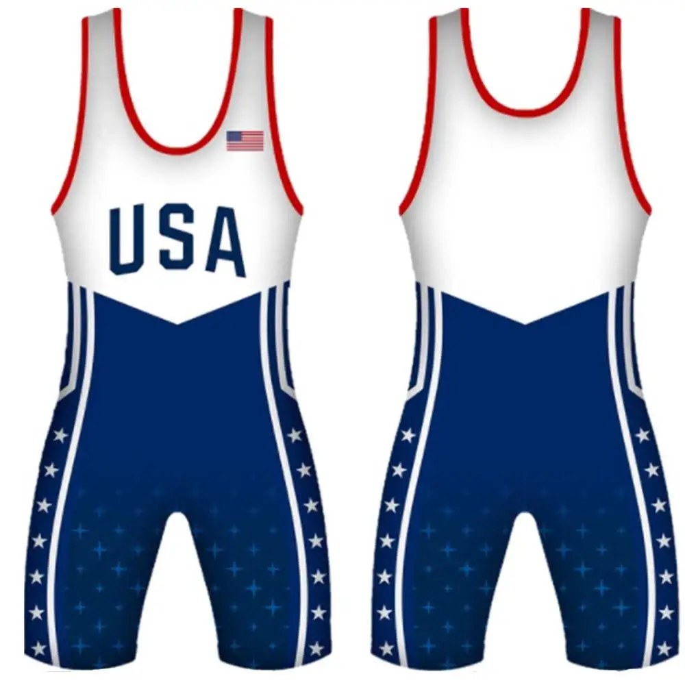 The USA Wrestling Singlet Suit Men\'s Sexy Undershirt Leotard One Piece Sleeveles Sports Fitness Bodysuit Male Singlet Jumpsuit