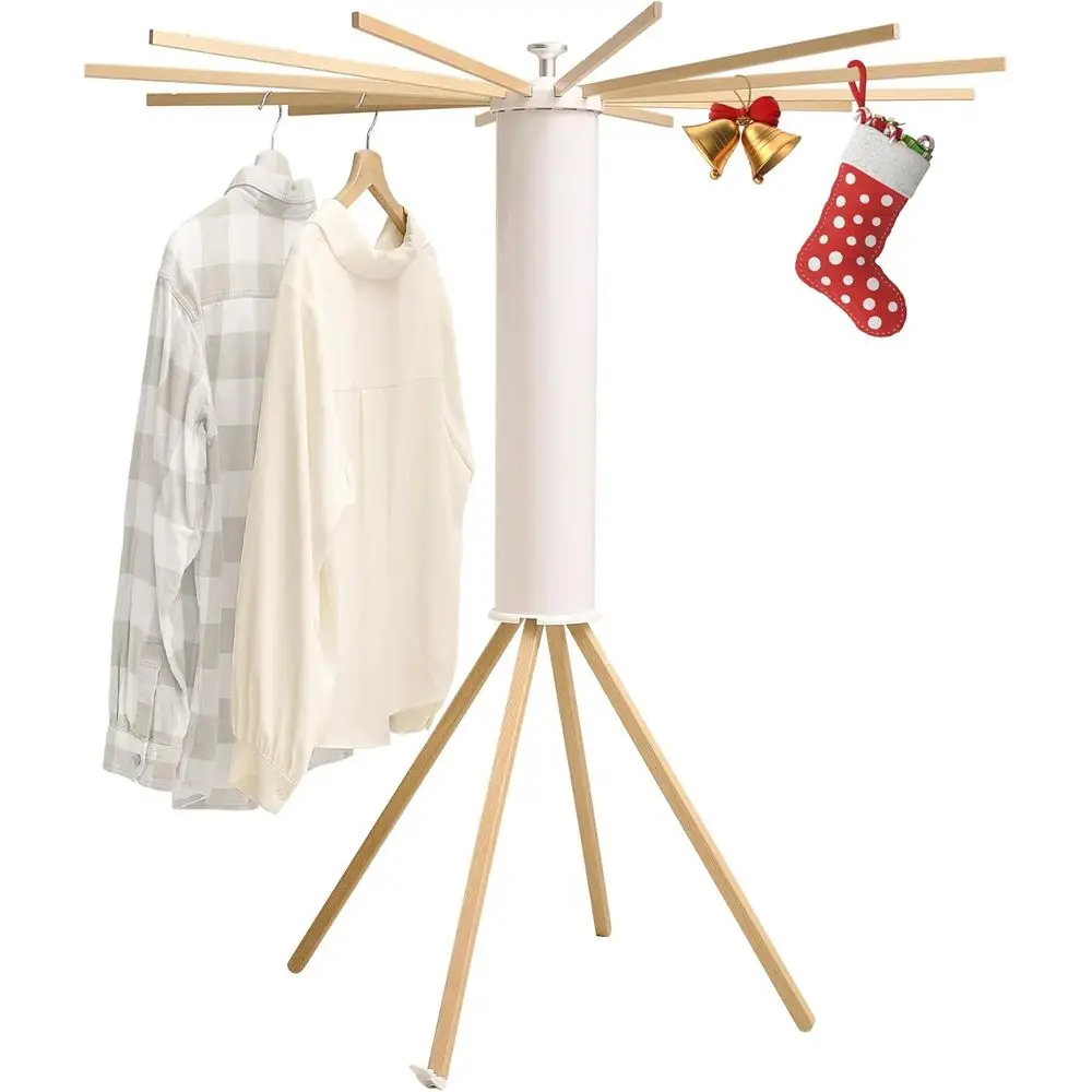 

Сушилка для одежды портативная, складная, с 12 деревянными перекладинами, напольная круглая сушилка-вешалка для белья, складная