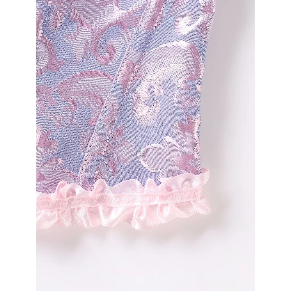 المرأة القوطية الدانتيل يصل مشد البنطال القصير الجاكار overالصدر بوستير الفيكتوري مثير الأزهار الملابس الداخلية الباسك زي #6