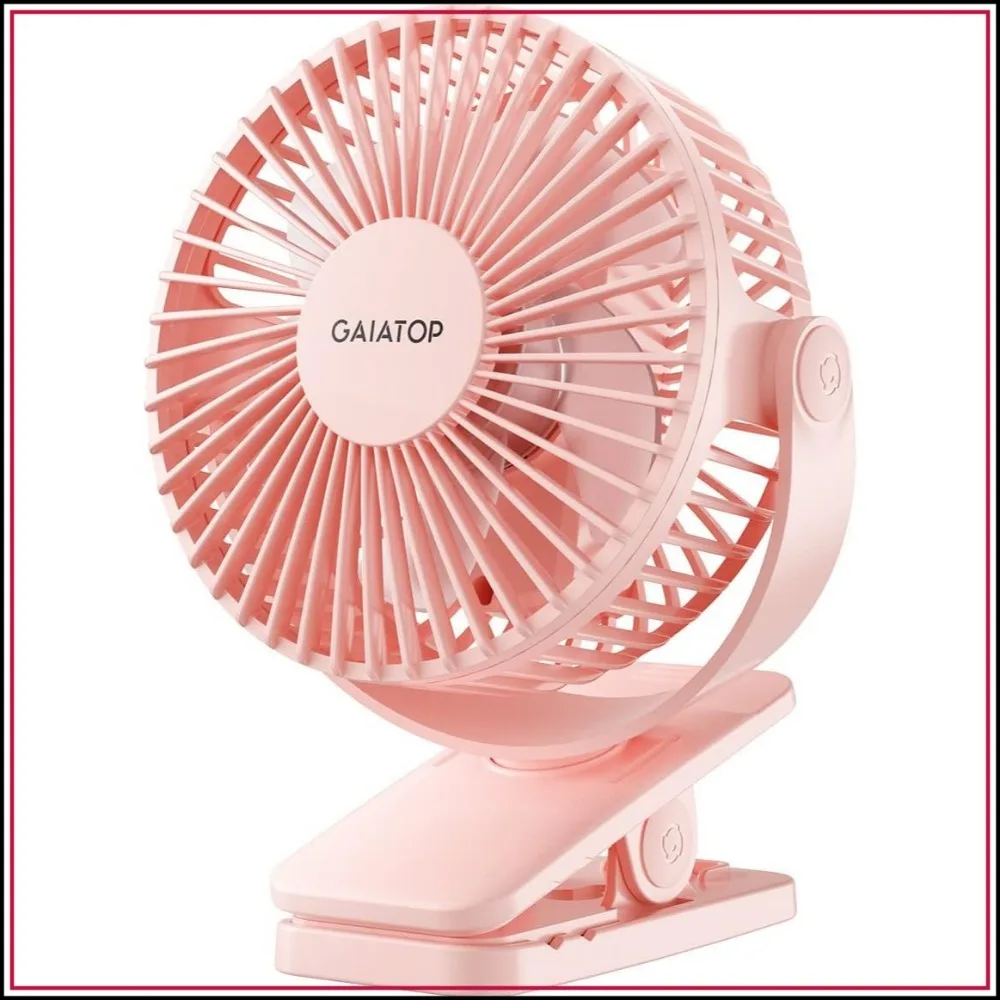 Powerful Clip on Fan Battery Operated, 3 Speeds Quiet 360° Rotate, USB Rechargeable Mini Personal Cooling Fan for Desk Home Office Stroller Camping Women Gifts Pink
