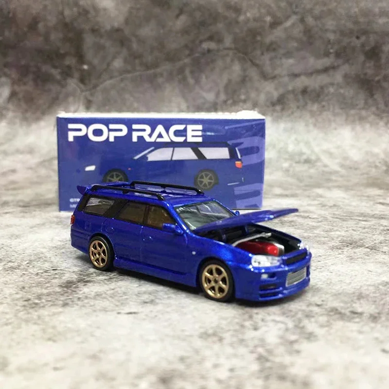 

POPRACE 1:64 Model Car GTR R34 Stagea Alloy Die-Cast Vehicle -Bayside Blue Collection