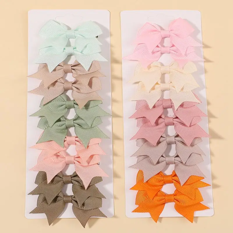 10Pcs/Set 1.9'' Solid Color Ribbon Kids Bows Hair Clips for Baby Girls Handmade Bowknot Hairpin MiNi Barrettes Hair Accessories