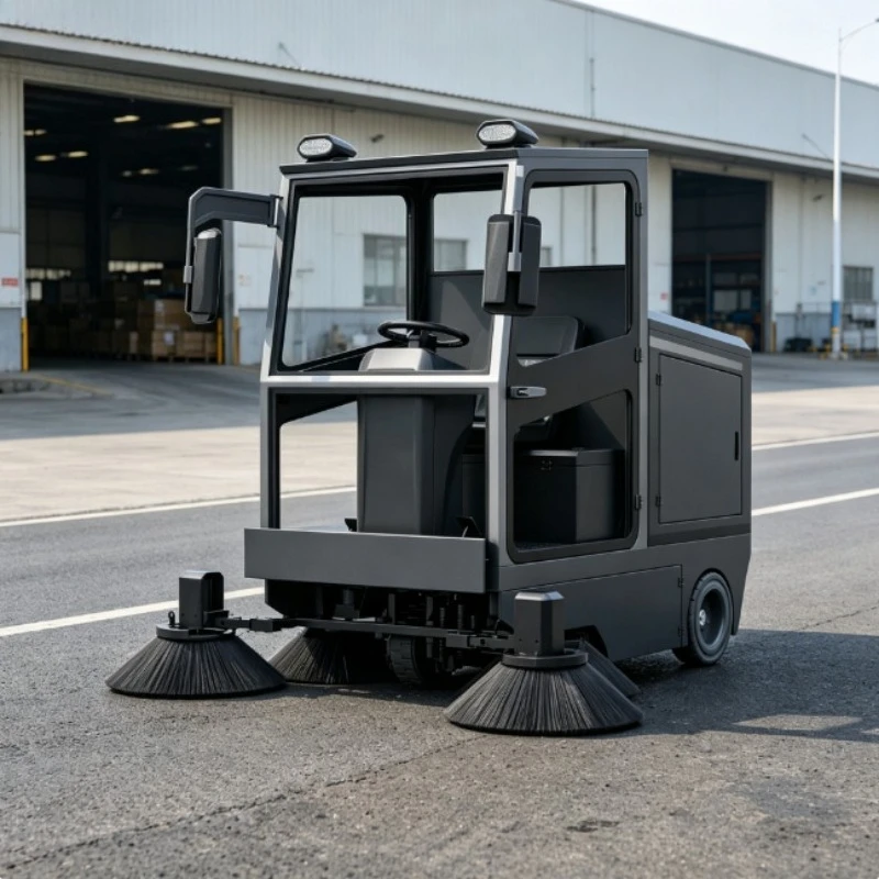 Fully Enclosed Cabin Rechargeable Lithium Floor Sweeper Full Wind Shield All Weather Factory Yard Cleaner