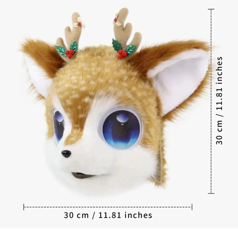 Fursuit Deer Headgear Cute Deer Horn Head Cover Masks Cosplay Wearable Furry Beast Head Claw Gloves Paw Shoes Christmas COS Prop