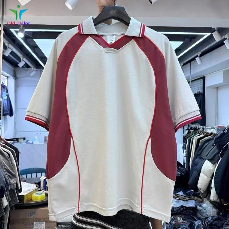 Streetwear Vintage Lapel Stripe Colour Block POLO Shirt T-Shirt Best Quality Mens Womens Short Sleeve Sports Tops