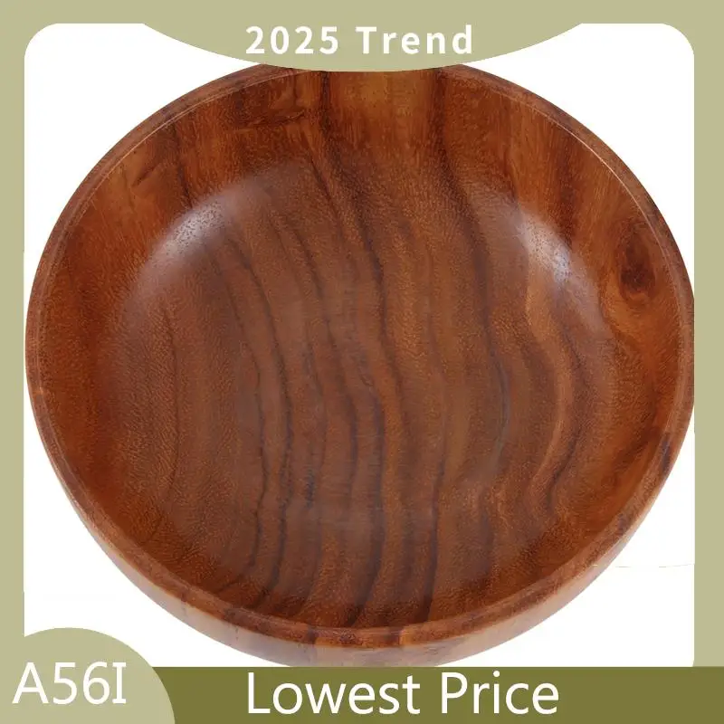 

ABDD Natural Hand-Made Wooden Salad Bowl Classic Large Round Salad Soup Dining Bowl Plates Wood Kitchen Utensils