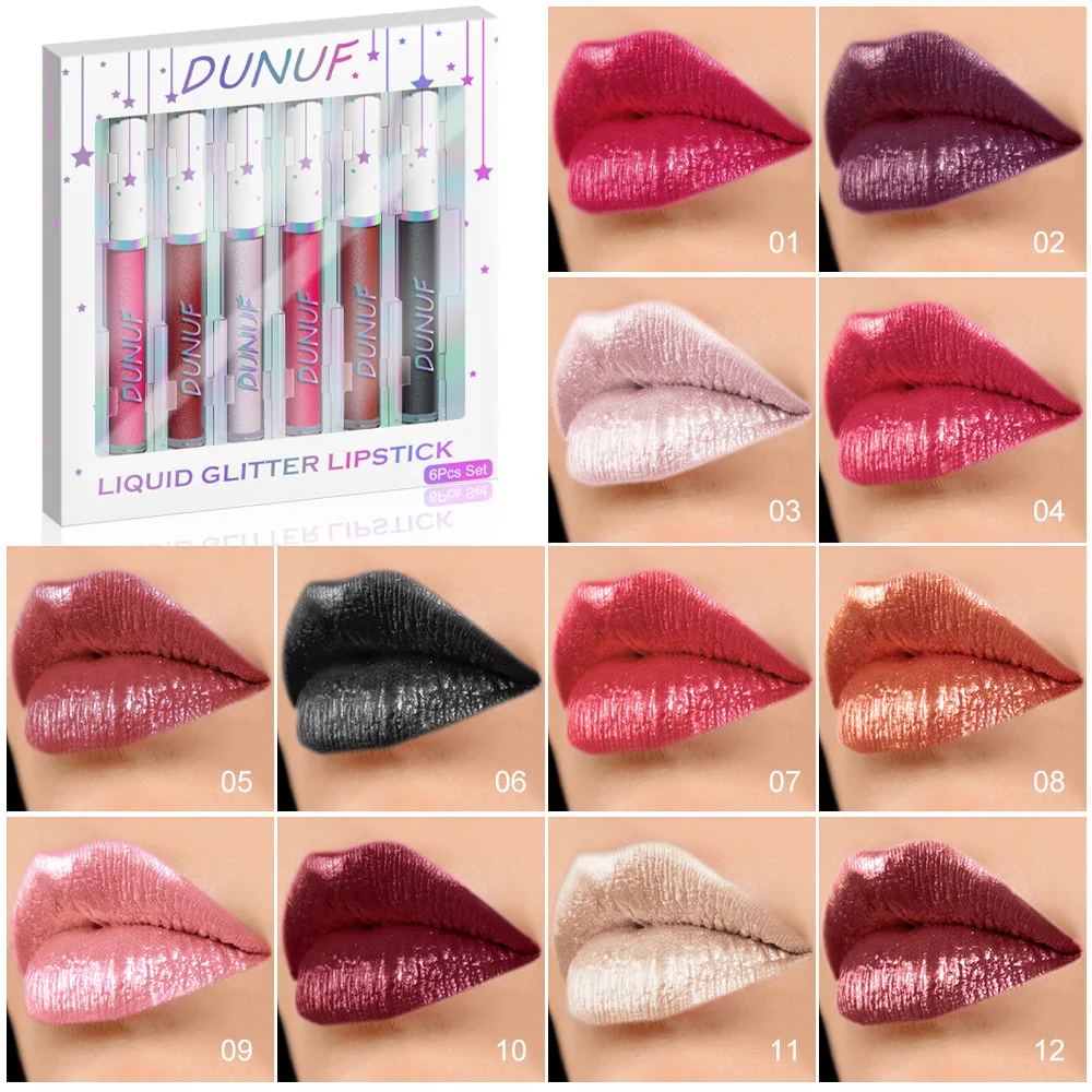 Dunuf 6 Kleur Waterdichte Spiegel Parel Lippenstift Set Make-Up Niet-Verven Langdurige Glitter Fluwelen Lippenstift Doos Vrouwen Make-Up Cadeau