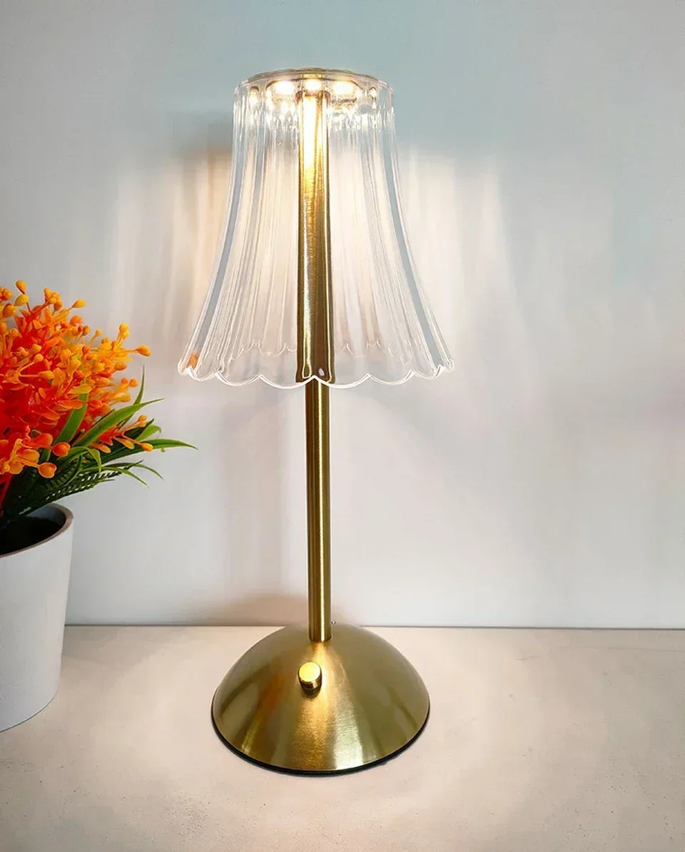 Rechargeable Touch Table Lamp 3 Colors Dimmable Artificial Crystal Lamp Portable Night Light for Bedroom Living Room Restaurant