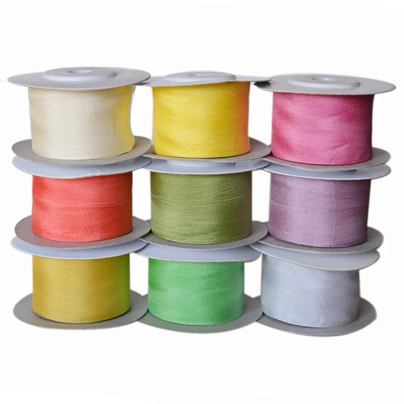 100% Real Mulberry Silk Ribbon for Embroidery Handcraft, Double Faced Thin Taffeta  Doll Trim Tape13/15/20/25/32mm x 30m/roll