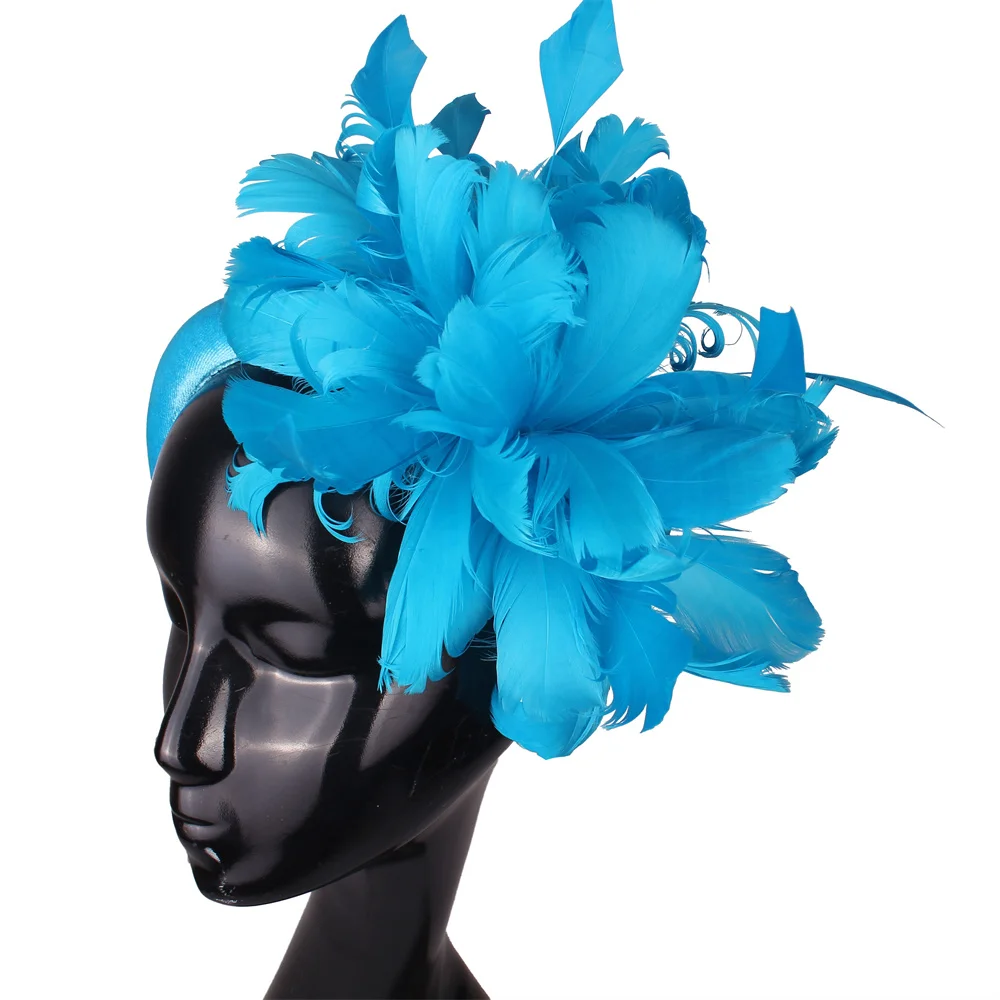 Fashion Wedding Bride Headband Fancy Feather Hair Band with Pearl Decor Millinery Headwear Hair Accessories For Elegant Ladies