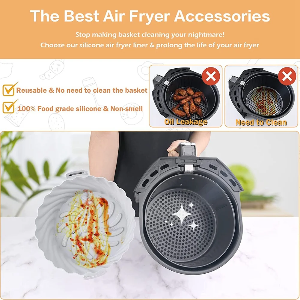 Air Fryer Silicone Pot, 8.5 Inch Reusable Non-Stick Air Fryer Silicone Liners Fits COSORI 3.6 to 6.8QT (X-Large,