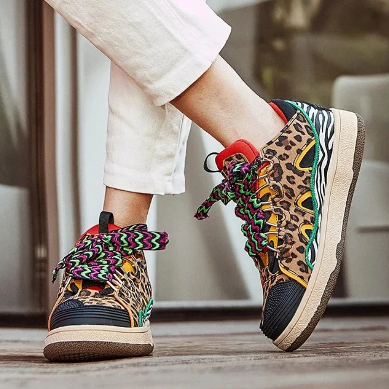 Sneakers for Women Luxury Designer Shoes High Quality Cow Suede Leopard Women Shoes Fashion Sexy Slim Platform Shoe Basket Femme
