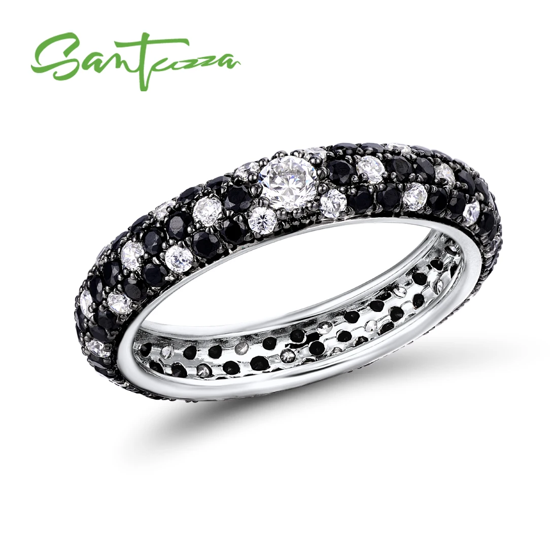 SANTUZZA Silver Ring For Women Multi-color Stones Stackable Eternity Rings 925 Sterling Silver Party Trendy Fashion Jewelry