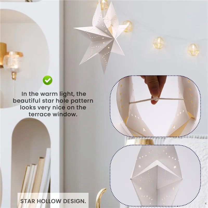 LICE-Hängende 7-zackige Sternenlaterne aus Papier, weihnachtliche hängende Sterndekorationen für Weihnachten, Hochzeit, Geburtstag, Dekoration