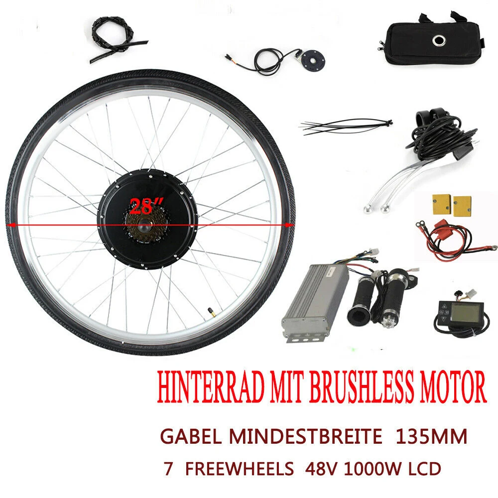 28" 36V 500W/48V 1000W achterwiel ebike conversiekit – krachtige elektrische fietsmotorset met LCD-scherm, PAS-sensor