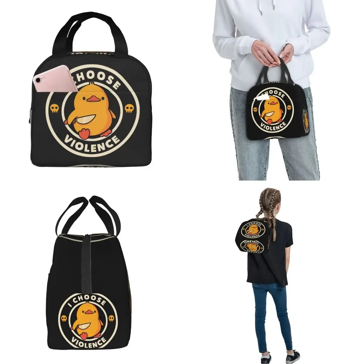 I Choose Violence Insulated Lunch Bags Cooler Bag Lunch Container Duck Meme Leakproof Tote Lunch Box Food Storage Bags School