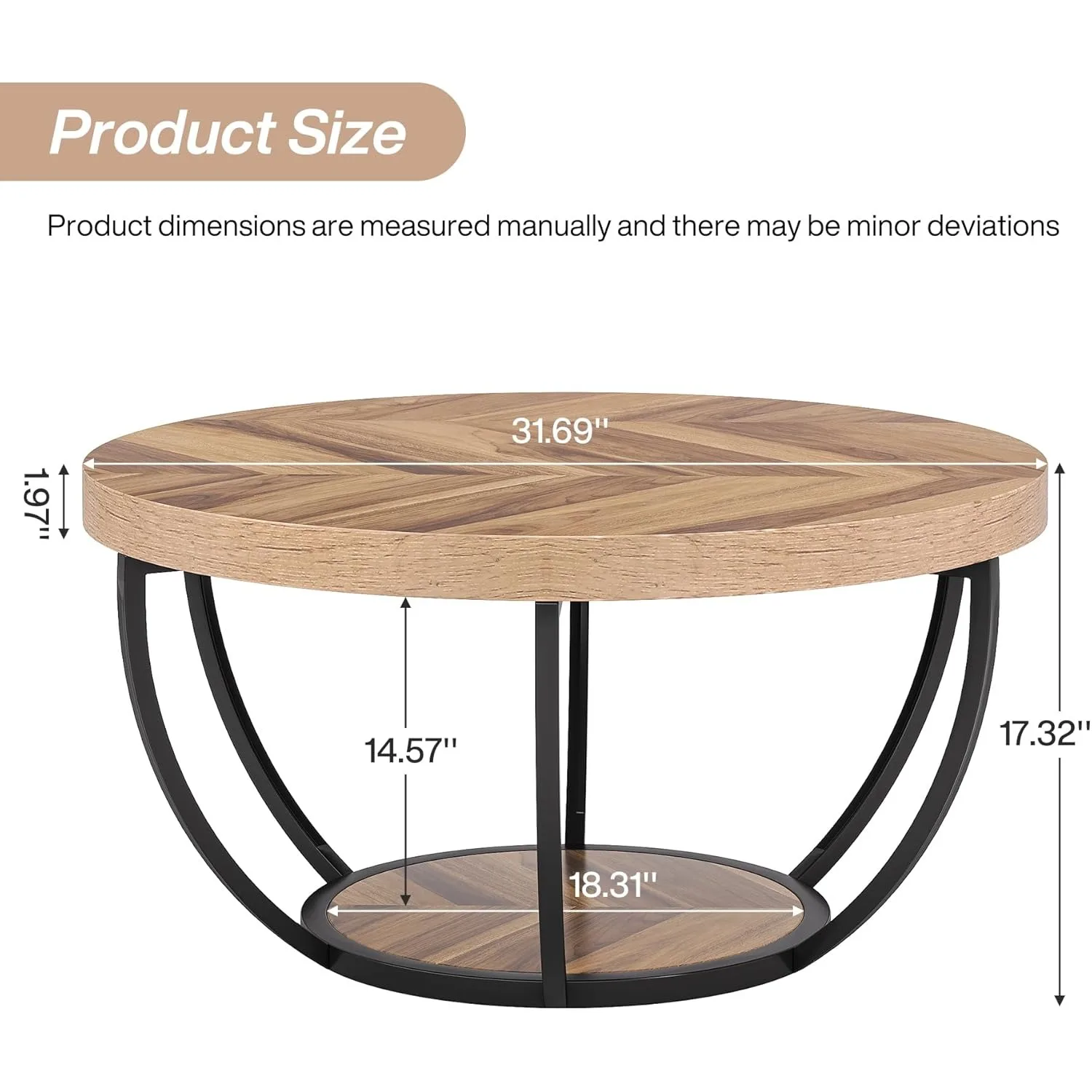 32" Circle Marble Coffee Tables, 2-Tier Golden Metal Legs Accent Center Table with Open Storage Modern Design Home Furniture image 2
