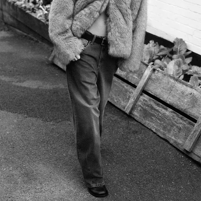 بنطلون جينز نسائي فضفاض بتصميم بالون، خصر طبيعي، لون سادة، إصدار ربيع 2025 الجديد من ماركة Z، مريح وعملي #3